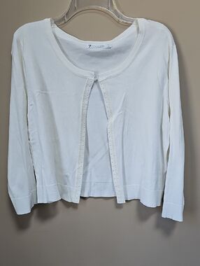 Women's White Hook Closure  Lightweight Cardigan Business Casual Dressy
